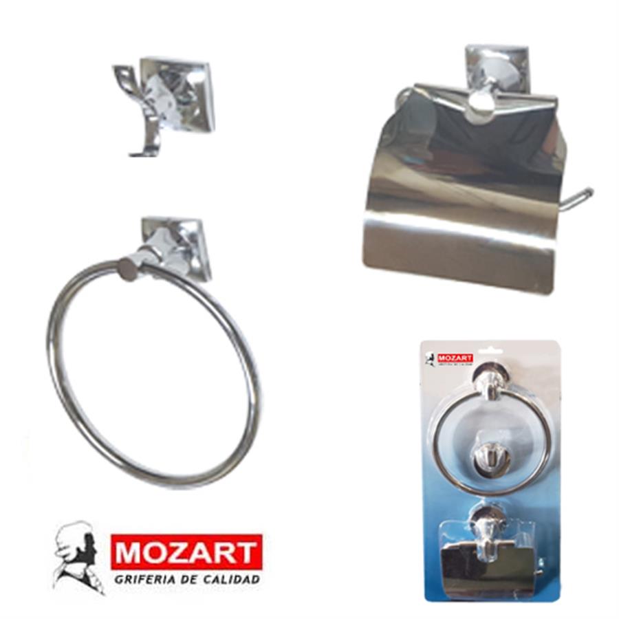 SET BAÑO TOALLERO-PERCHA-PORTA ROLLO ACERO INOXIDABLE